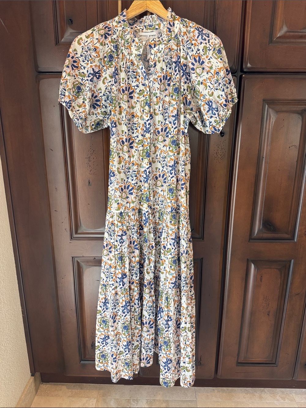 Apiece Apart Cream Maxi Dress with Blue and Green Floral Print